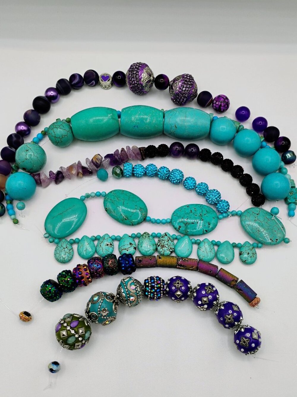 Purple & Turquoise detash bead lot 9 strands PPL & TURQ 1002
